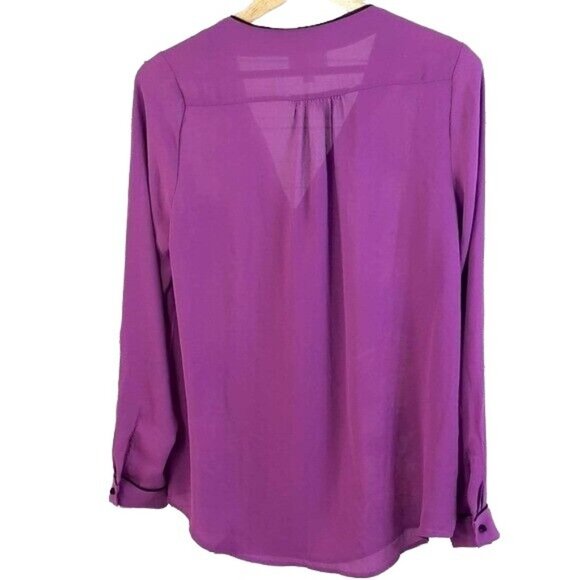 ModCloth Womens Floral Top Purple Medium Long Sleeve Popover Button Blouse - Picture 4 of 7